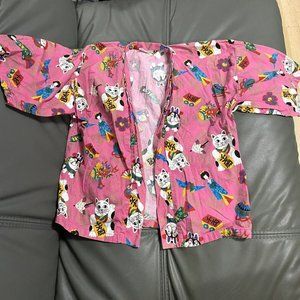 NIKKY Made In Hawaii Pink Girls M Kimono Shirt Top Japanese Manekineko Crane
